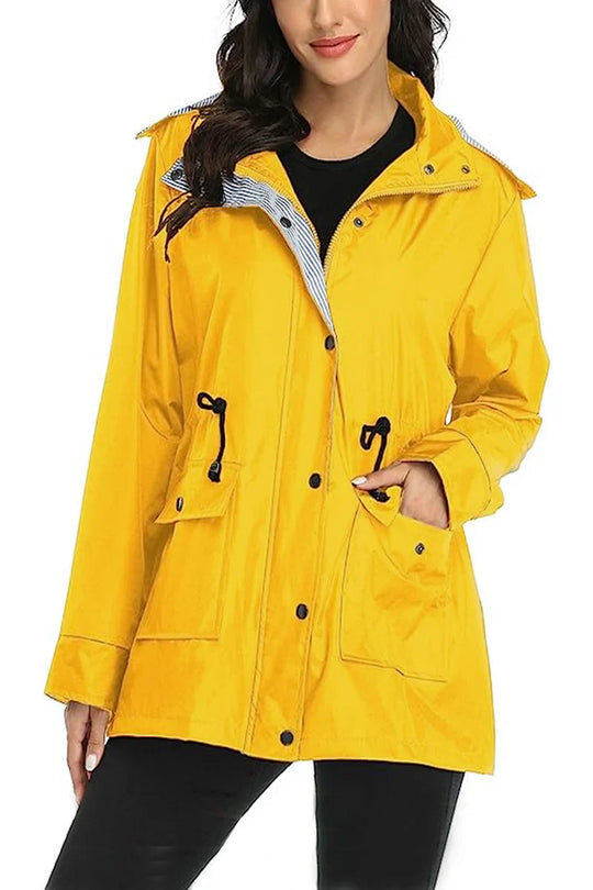 Wasserabweisende Windjacke mit Kapuze und gestreiftem Windjacken-Regenjacke