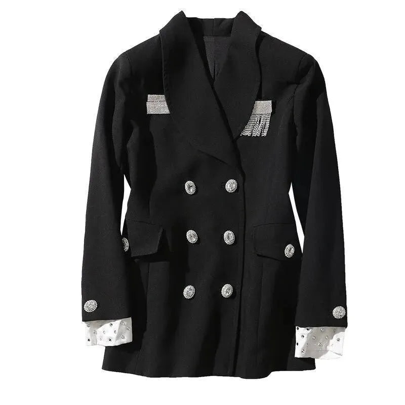 Heidi-Mode | Stylischer langer doppelt knöpfiger Blazer für Damen - Leger - Unifarben