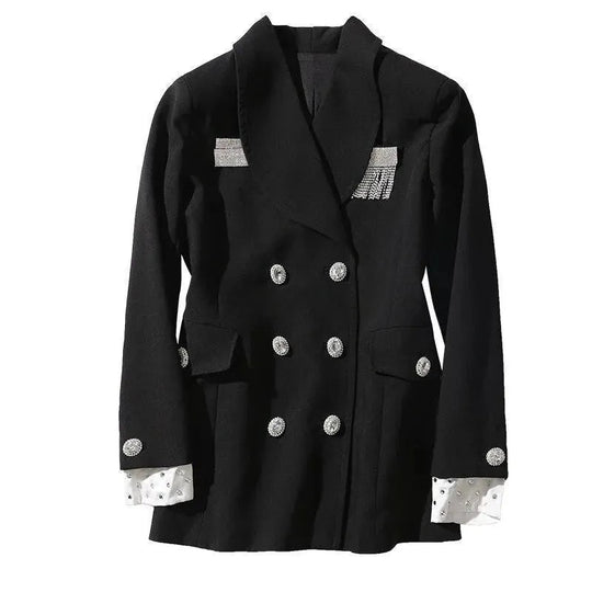 Heidi-Mode | Stylischer langer doppelt knöpfiger Blazer für Damen - Leger - Unifarben