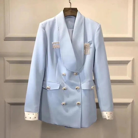 Heidi-Mode | Stylischer langer doppelt knöpfiger Blazer für Damen - Leger - Unifarben