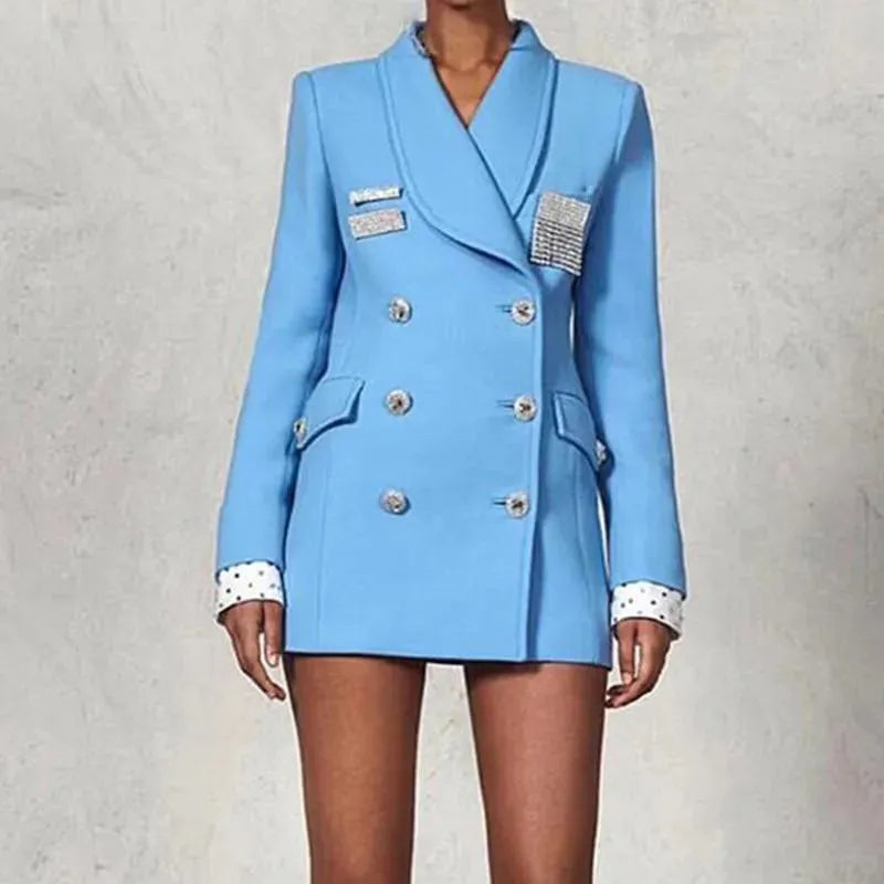 Heidi-Mode | Stylischer langer doppelt knöpfiger Blazer für Damen - Leger - Unifarben