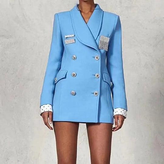 Heidi-Mode | Stylischer langer doppelt knöpfiger Blazer für Damen - Leger - Unifarben