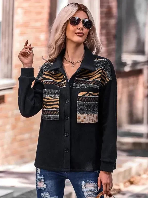 Heidi-Mode | Stilvoller Patchwork V-Ausschnitt Damenmantel