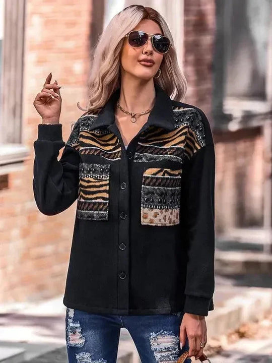 Heidi-Mode | Stilvoller Patchwork V-Ausschnitt Damenmantel