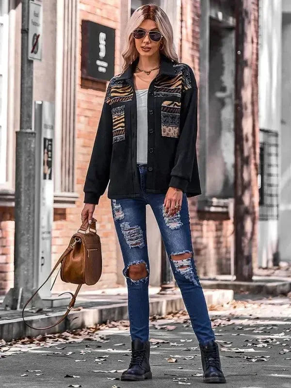 Heidi-Mode | Stilvoller Patchwork V-Ausschnitt Damenmantel