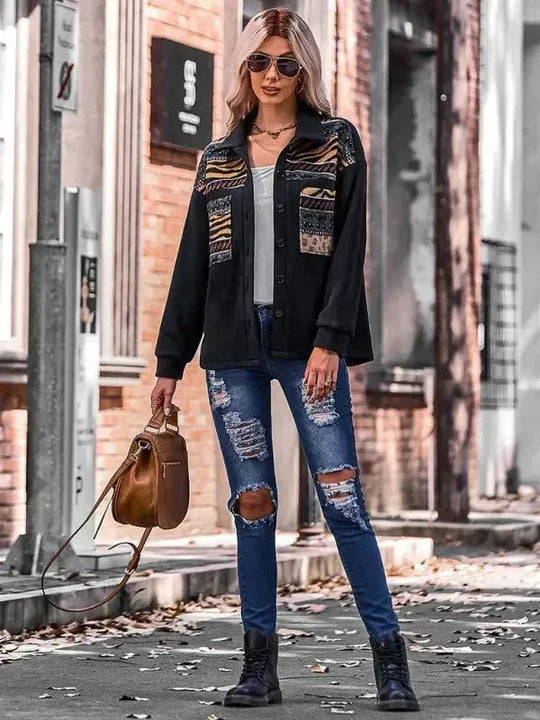 Heidi-Mode | Stilvoller Patchwork V-Ausschnitt Damenmantel