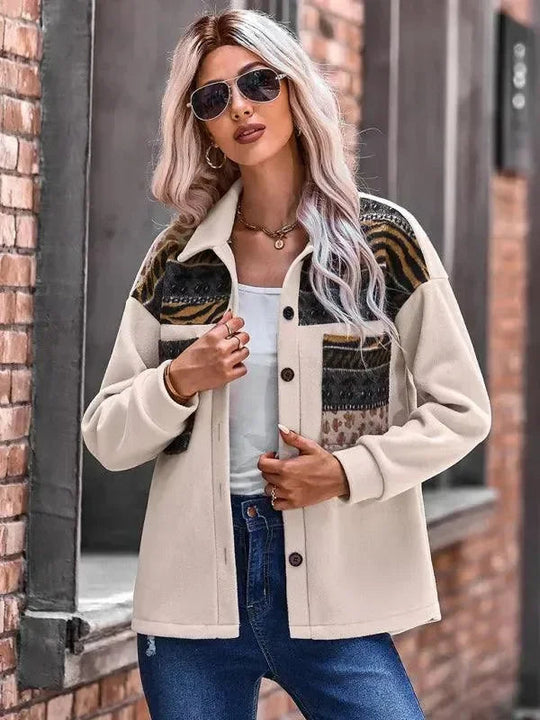 Heidi-Mode | Stilvoller Patchwork V-Ausschnitt Damenmantel