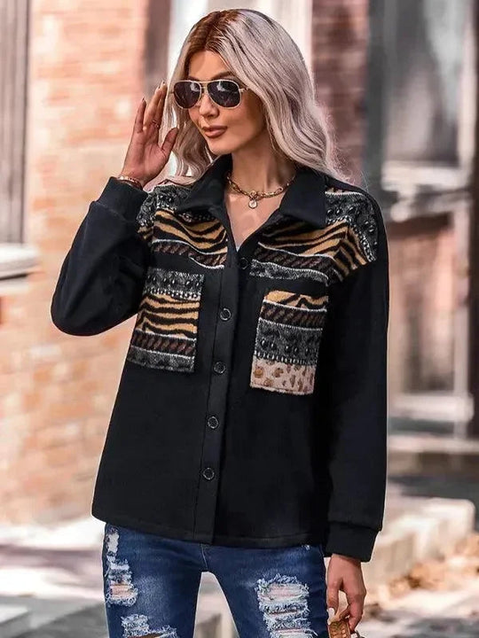 Heidi-Mode | Stilvoller Patchwork V-Ausschnitt Damenmantel