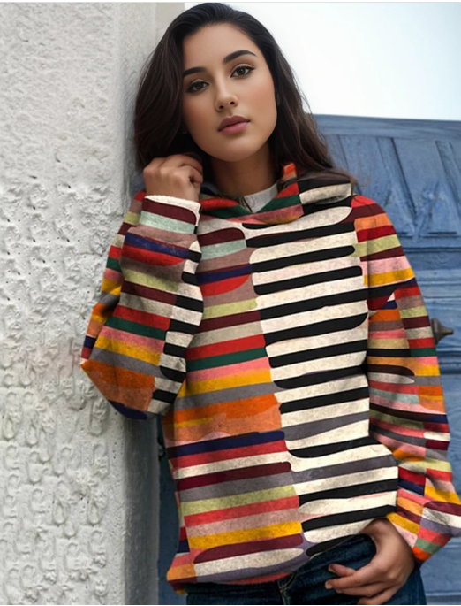 Heidi-Mode | Bunte Gestreifte Pullover mit Futter