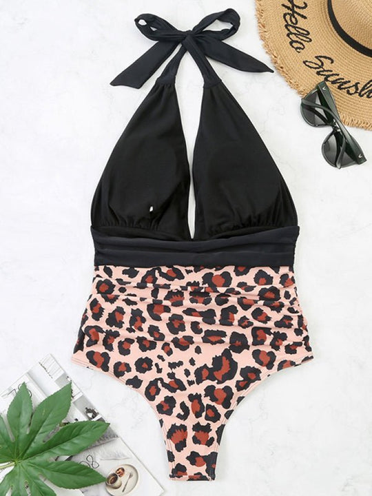 Heidi-Mode | Bademode Damen Einteiler Halter sexy Farbblock Bauchbedeckender Bikini Badeanzug