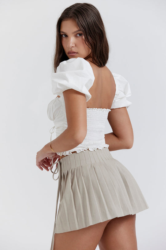 Heidi-Mode | Weiße Gefaltete Top mit Stein Gefaltet Mini Wickelrock