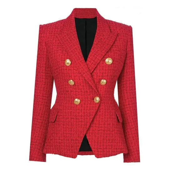 Heidi-Mode | Der pragmatische rote Tweed-Blazer für Frauen - Lässig - Unifarben