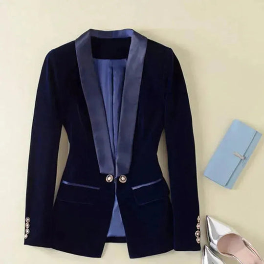 Heidi-Mode | Der Prowess Samt V-Ausschnitt Blazer Damen - Lässig - Uni-Einfarbig