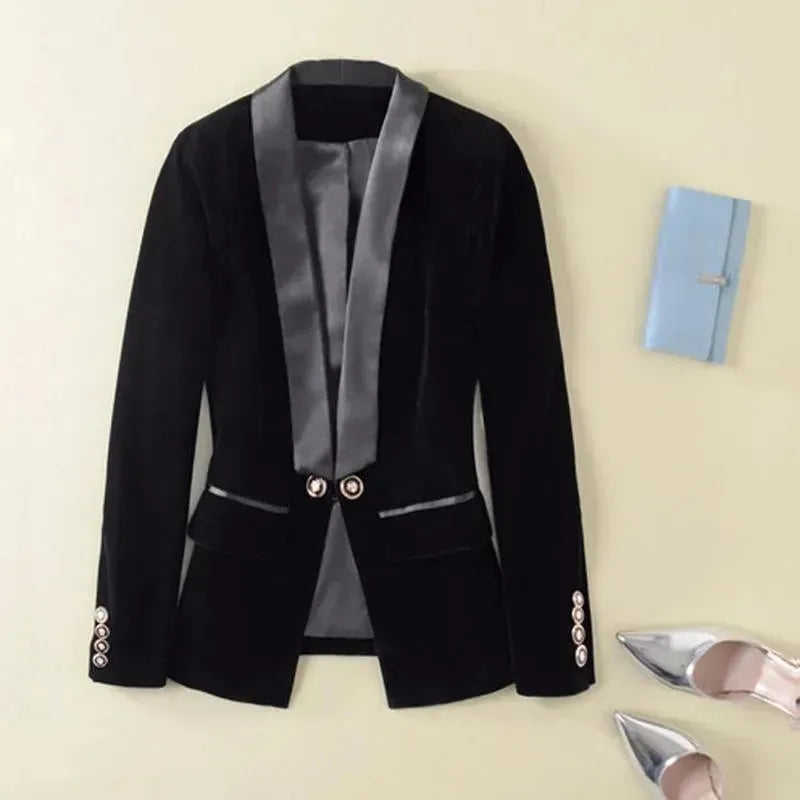 Heidi-Mode | Der Prowess Samt V-Ausschnitt Blazer Damen - Lässig - Uni-Einfarbig