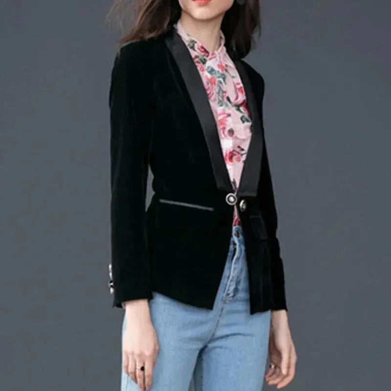 Heidi-Mode | Der Prowess Samt V-Ausschnitt Blazer Damen - Lässig - Uni-Einfarbig
