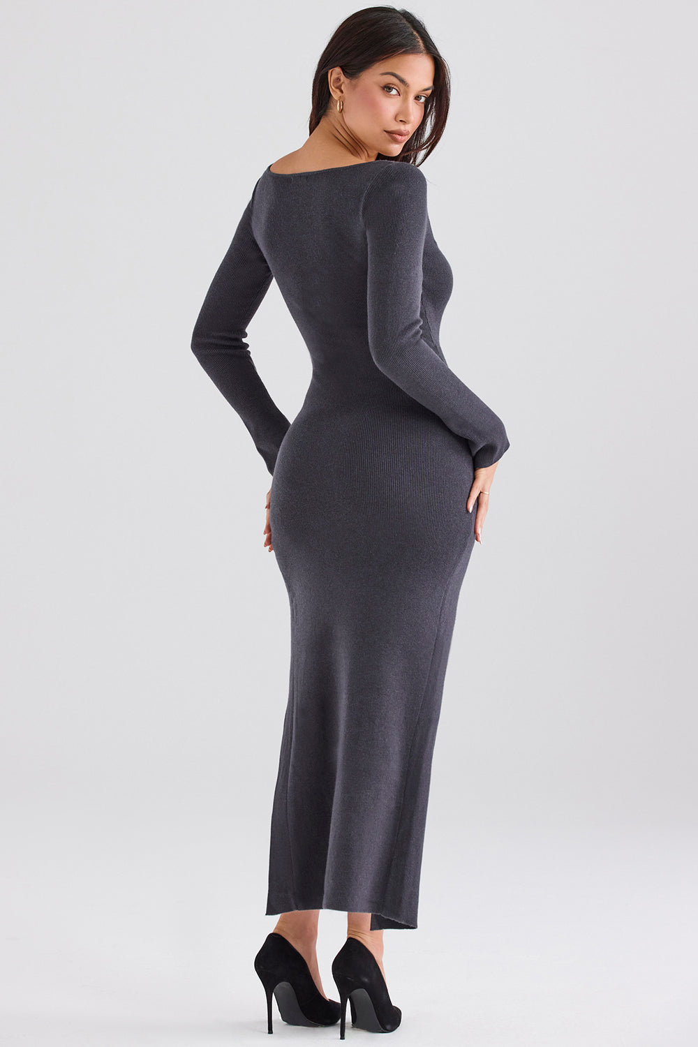 Heidi-Mode | Anthrazit Kashmir Strick Maxi Kleid