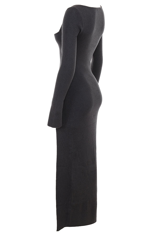 Heidi-Mode | Anthrazit Kashmir Strick Maxi Kleid