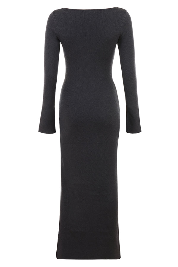 Heidi-Mode | Anthrazit Kashmir Strick Maxi Kleid
