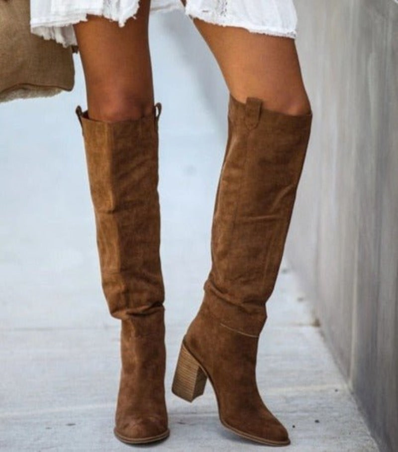 Heidi-Mode | Hohe Vegane Leder Cowgirl Stiefel mit Absatz für Frauen