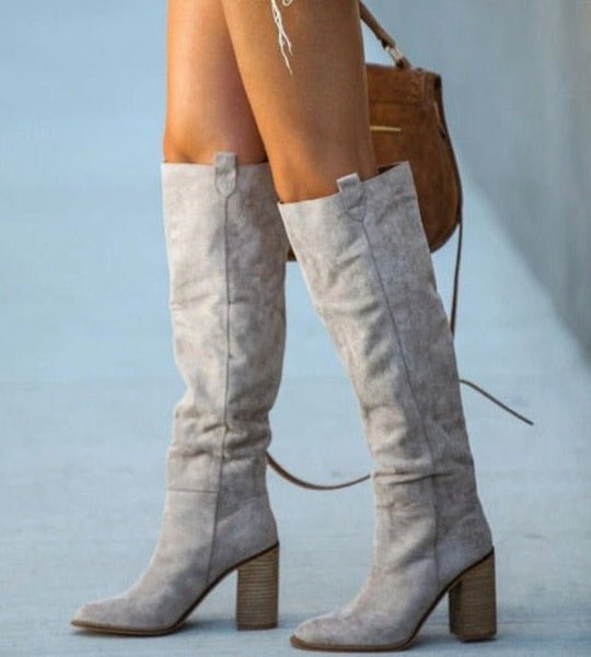 Heidi-Mode | Hohe Vegane Leder Cowgirl Stiefel mit Absatz für Frauen