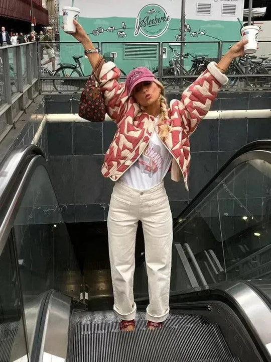 Heidi-Mode | Trendy Lockere Winter Druck Steppjacke