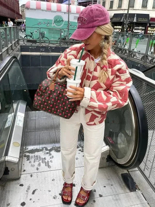 Heidi-Mode | Trendy Lockere Winter Druck Steppjacke