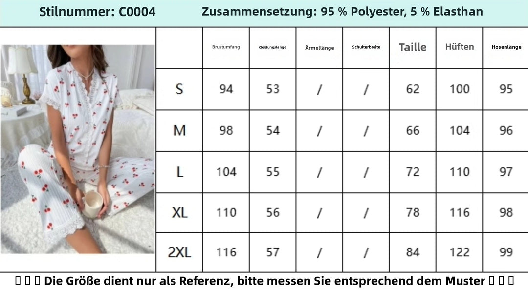 Heidi Mode | Schlafanzug mit Kirschdruck und Revers