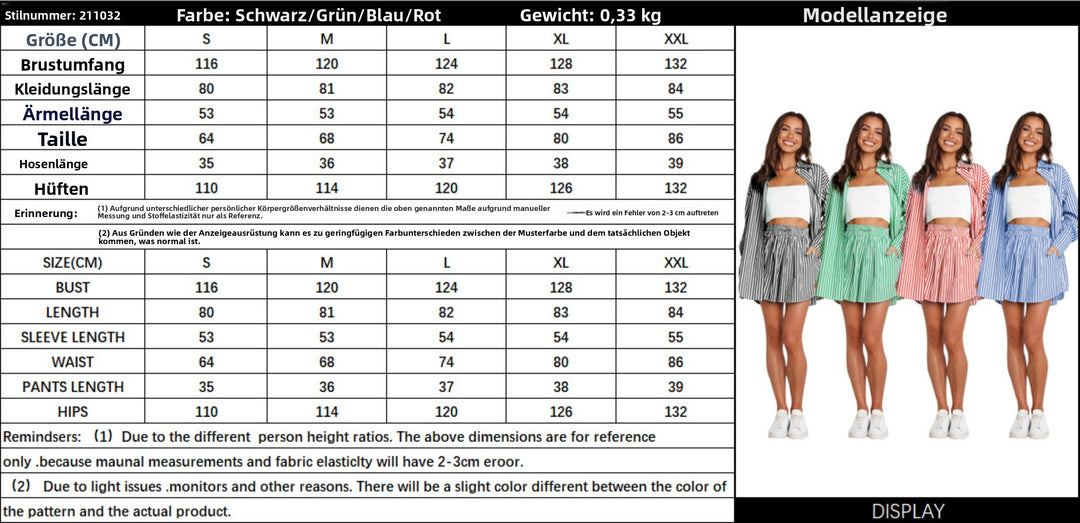 Heidi Mode | Fashion Shirt Gestreift Langarm Zweiteiliges Set