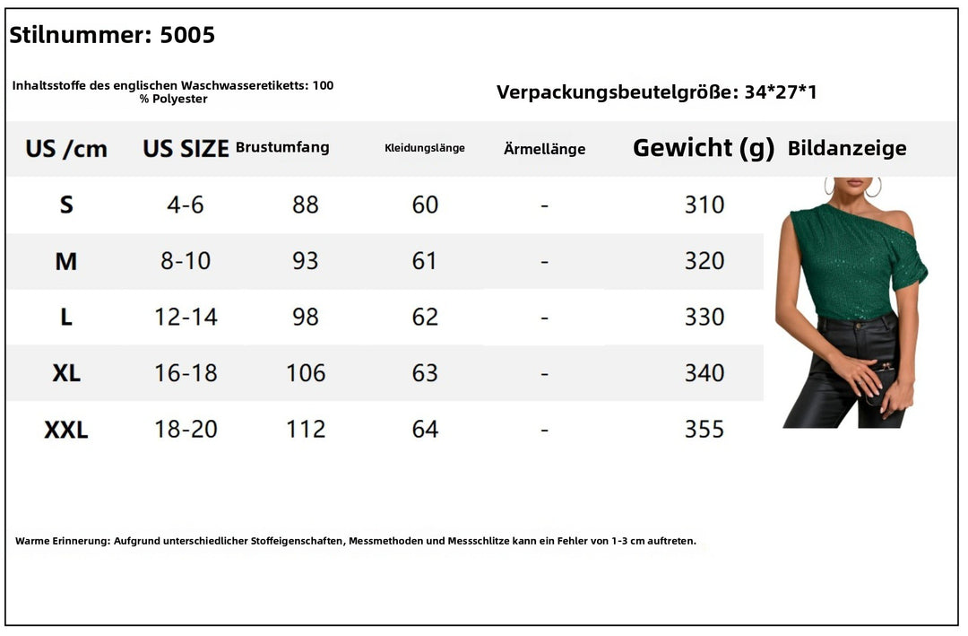 Heidi Mode | Schulter Pailletten plissierte kurze Ärmel