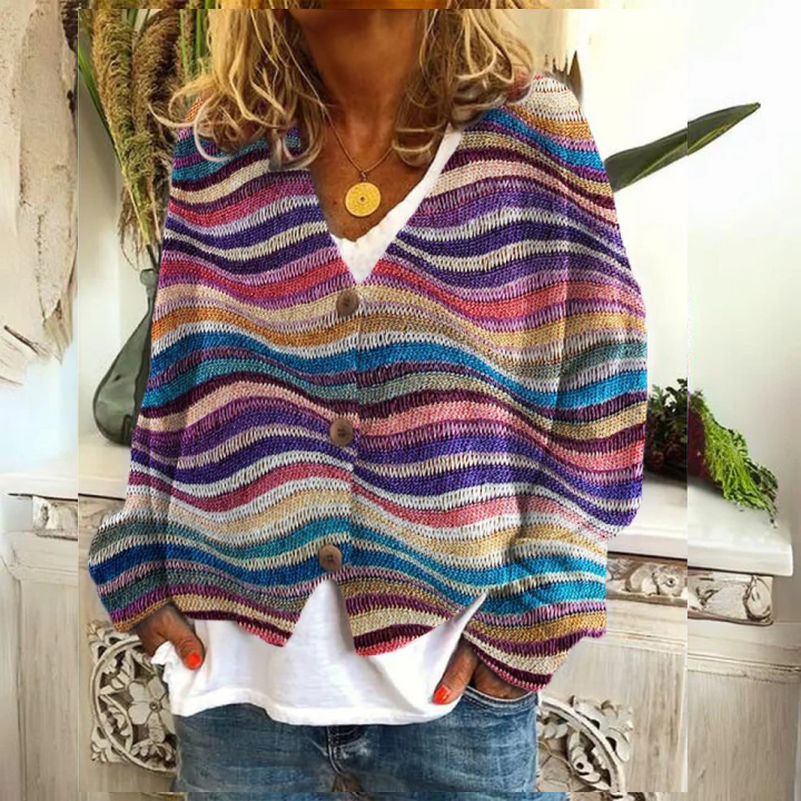Heidi-Mode | Damen Knopf Blumen Cardigan aus Daunen Warm