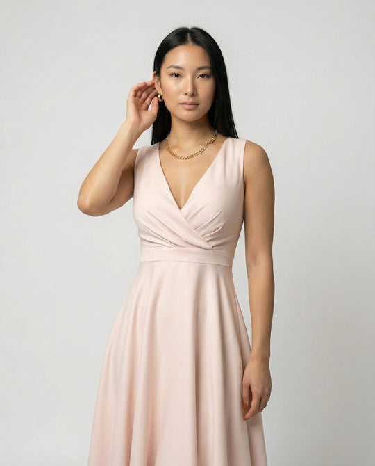 Midi-Kleid in A-Linie, Reißverschluss, Riemen, V-Ausschnitt, ärmellos, elegant, für Damen, Cocktailparty