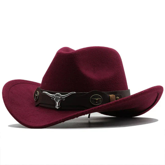 Heidi-Mode - Western-Stil Filzhut mit Stier-Schnallenband