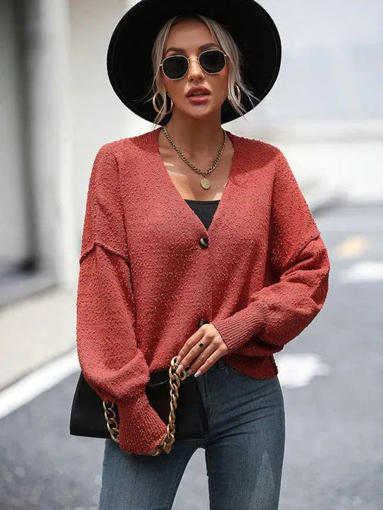 Heidi-Mode | Ausschnitt Knopf Frauen Strickjacke Pullover