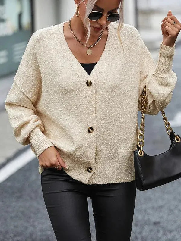 Heidi-Mode | Ausschnitt Knopf Frauen Strickjacke Pullover