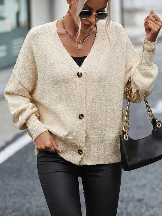 Heidi-Mode | Ausschnitt Knopf Frauen Strickjacke Pullover