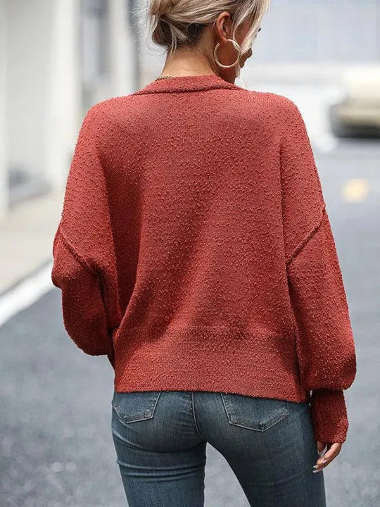 Heidi-Mode | Ausschnitt Knopf Frauen Strickjacke Pullover