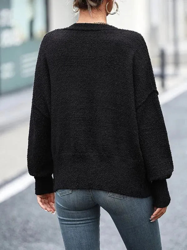 Heidi-Mode | Ausschnitt Knopf Frauen Strickjacke Pullover