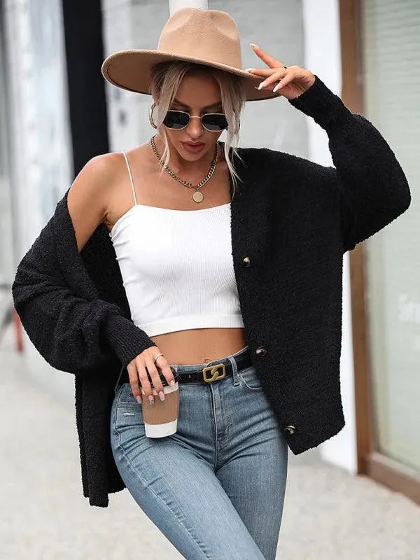 Heidi-Mode | Ausschnitt Knopf Frauen Strickjacke Pullover