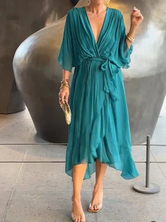 Heidi-Mode | Elegante V-Ausschnitt Kleid Schöner Schnitt