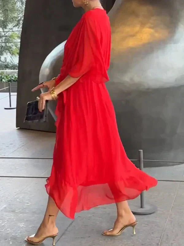 Heidi-Mode | Elegante V-Ausschnitt Kleid Schöner Schnitt