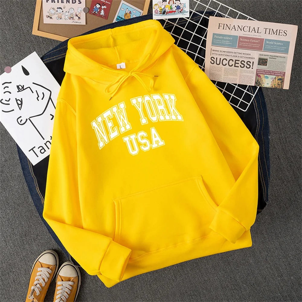 Heidi-Mode | Sweatshirt mit Kapuze Fleece Print New York Usa für Damen
