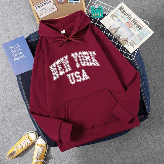 Heidi-Mode | Sweatshirt mit Kapuze Fleece Print New York Usa für Damen