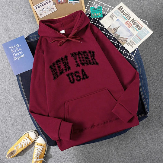 Heidi-Mode | Sweatshirt mit Kapuze Fleece Print New York Usa für Damen