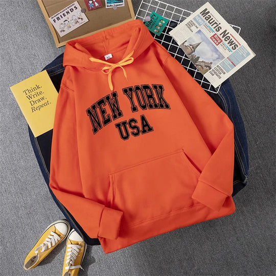 Heidi-Mode | Sweatshirt mit Kapuze Fleece Print New York Usa für Damen