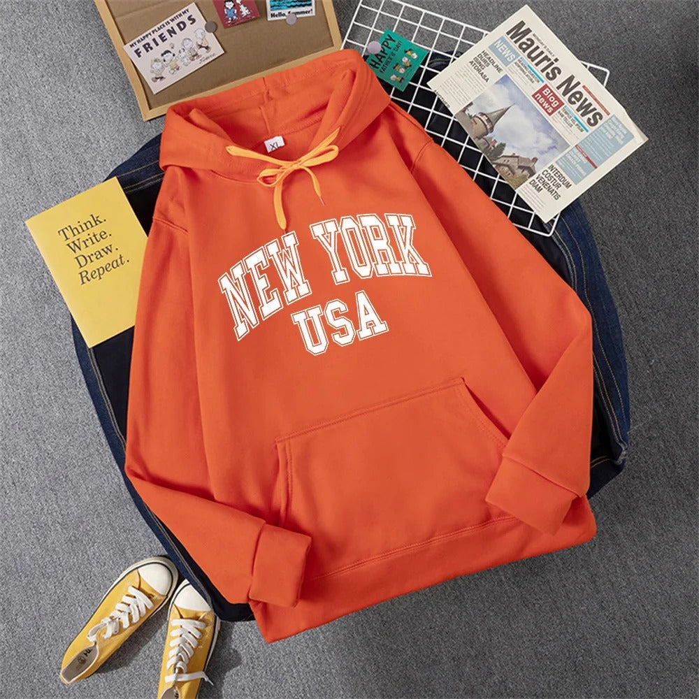 Heidi-Mode | Sweatshirt mit Kapuze Fleece Print New York Usa für Damen