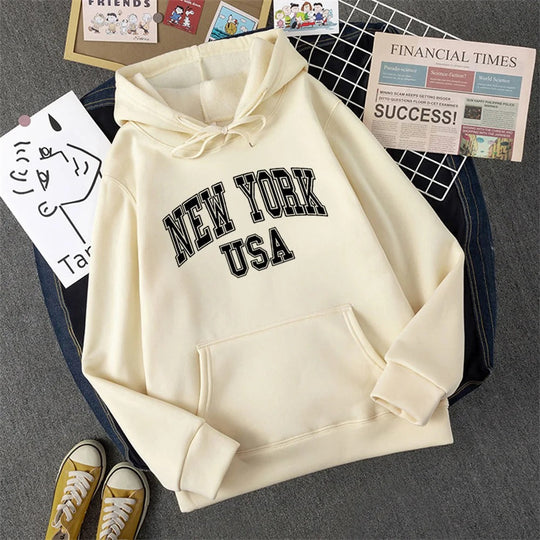 Heidi-Mode | Sweatshirt mit Kapuze Fleece Print New York Usa für Damen