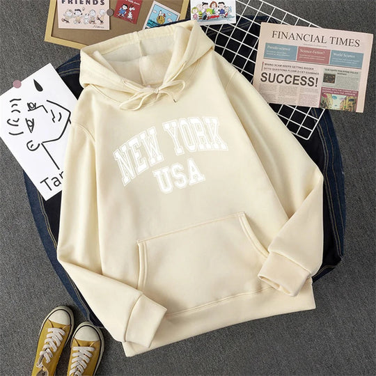 Heidi-Mode | Sweatshirt mit Kapuze Fleece Print New York Usa für Damen