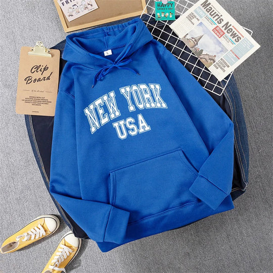Heidi-Mode | Sweatshirt mit Kapuze Fleece Print New York Usa für Damen