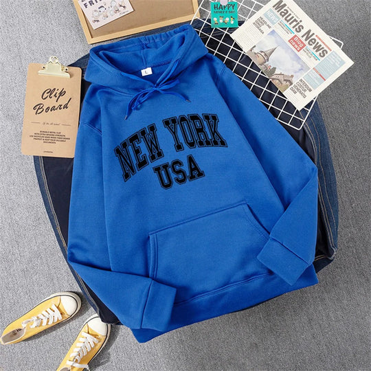 Heidi-Mode | Sweatshirt mit Kapuze Fleece Print New York Usa für Damen