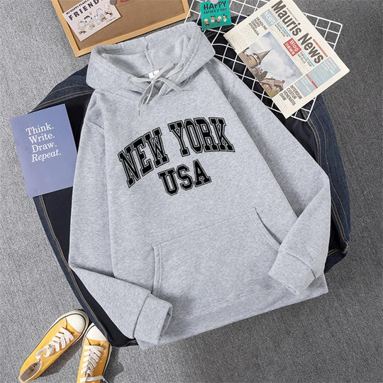 Heidi-Mode | Sweatshirt mit Kapuze Fleece Print New York Usa für Damen
